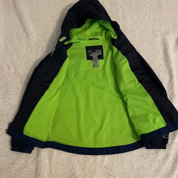 Champion Venture Dry Rain Jacket Hood Blue Black Neon Green Small (6/7) - Picture 3 of 5
